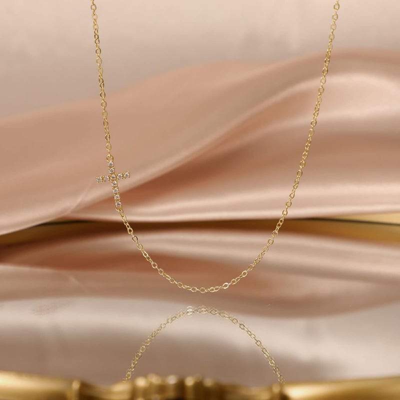 VIROMY Gold Cross Necklace for Women 14K Gold Plated Cute Sidways Cross Pendant Choker Necklaces Simple Trendy Everyday Jewelry for Women - Image 3
